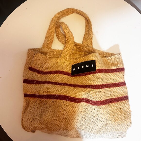 Authentic Marni Market Jute/Hemp Stripe Tote Bag - Red/Natural - Picture 2 of 10
